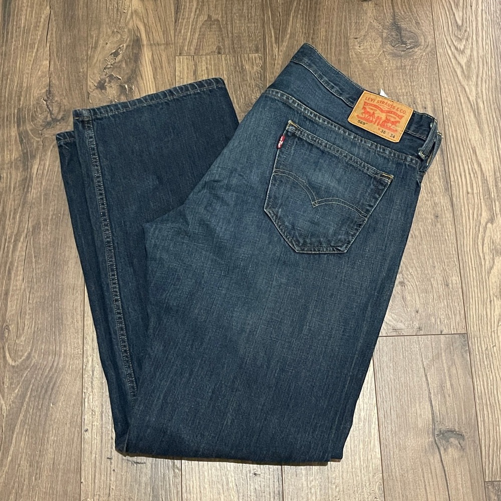 Levis 569 Loose Straight Leg Jeans Mens 36x34 Dark Wash Blue Denim 100% Cotton